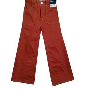 Old Navy Pants Girls Small 6 Baggy Wide Leg High Rise Rust Elastic Canvas READ